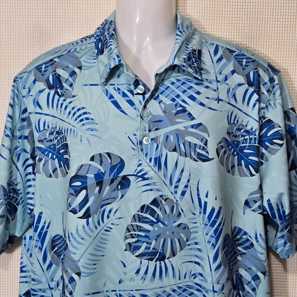 Walter Hagen Shirt Mens Large Golf Polo Blue Palm Floral 11 Majors Hawaiian - Picture 2 of 10